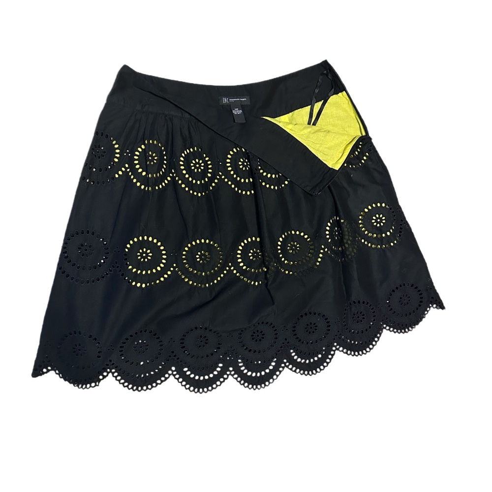 INC ~ International Concepts Black and Yellow Punch Out Skirt w/Scalloped Hem